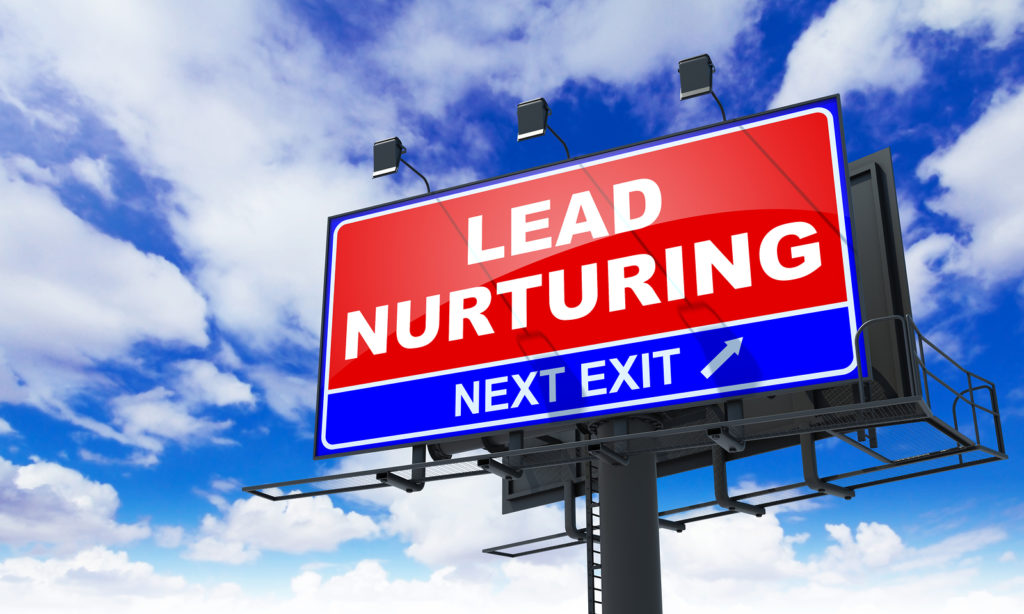 Franchise Leads for Franchisors Through Digital Marketing 8 Lead Nurturing - Red Billboard on Sky Background.